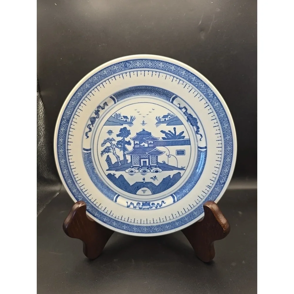 Blue And White‎ Porcelain Temple and Pine Asian Plate